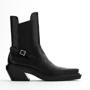 NWT ZARA SQUARE TOED HIGH HEEL LEATHER ANKLE BOOTS